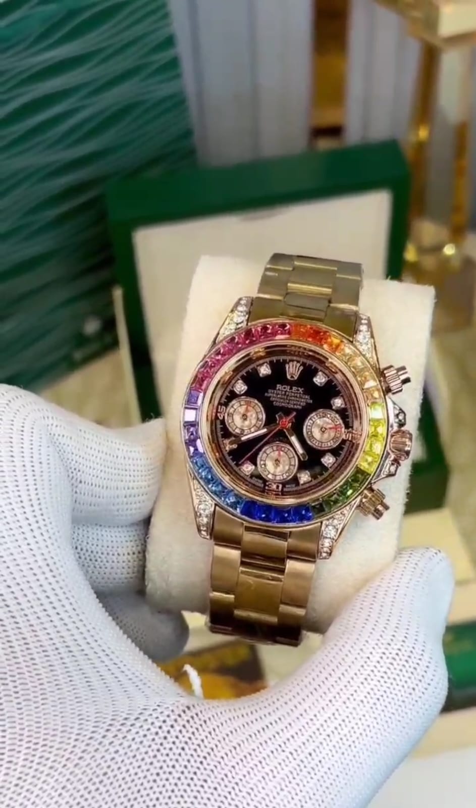 Rolex Inspired Rainbow Daytona Rose Gold Luxury Watch for Men