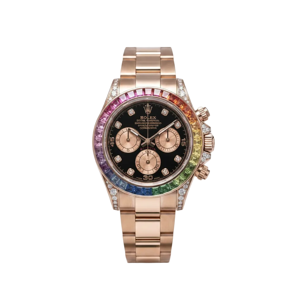 Rolex Inspired Rainbow Daytona Rose Gold Luxury Watch for Men