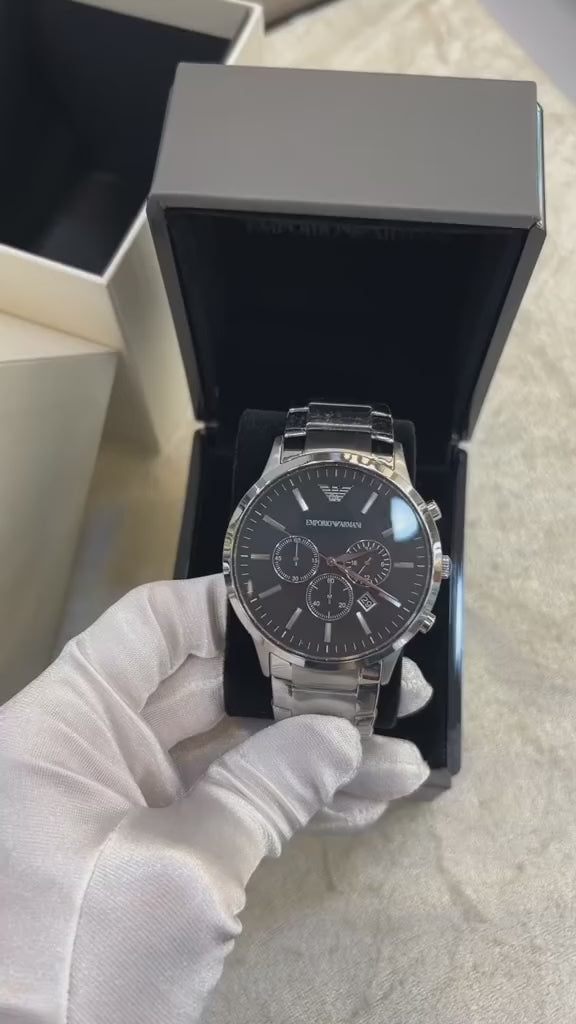 Emporio Armani Renato Chronograph Black Dial Men's Stainless Steel Watch