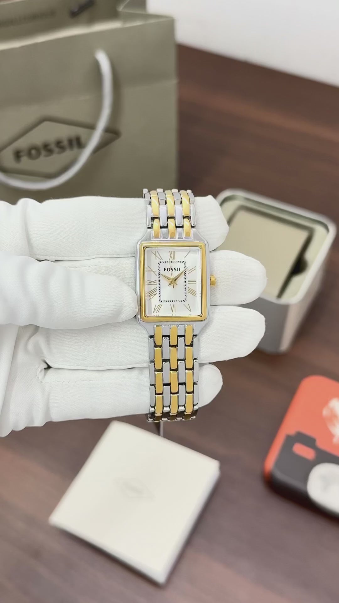 Fossil Raquel Two-Tone Gold and Silver Rectangular Dial Women's Watch (ES5305)