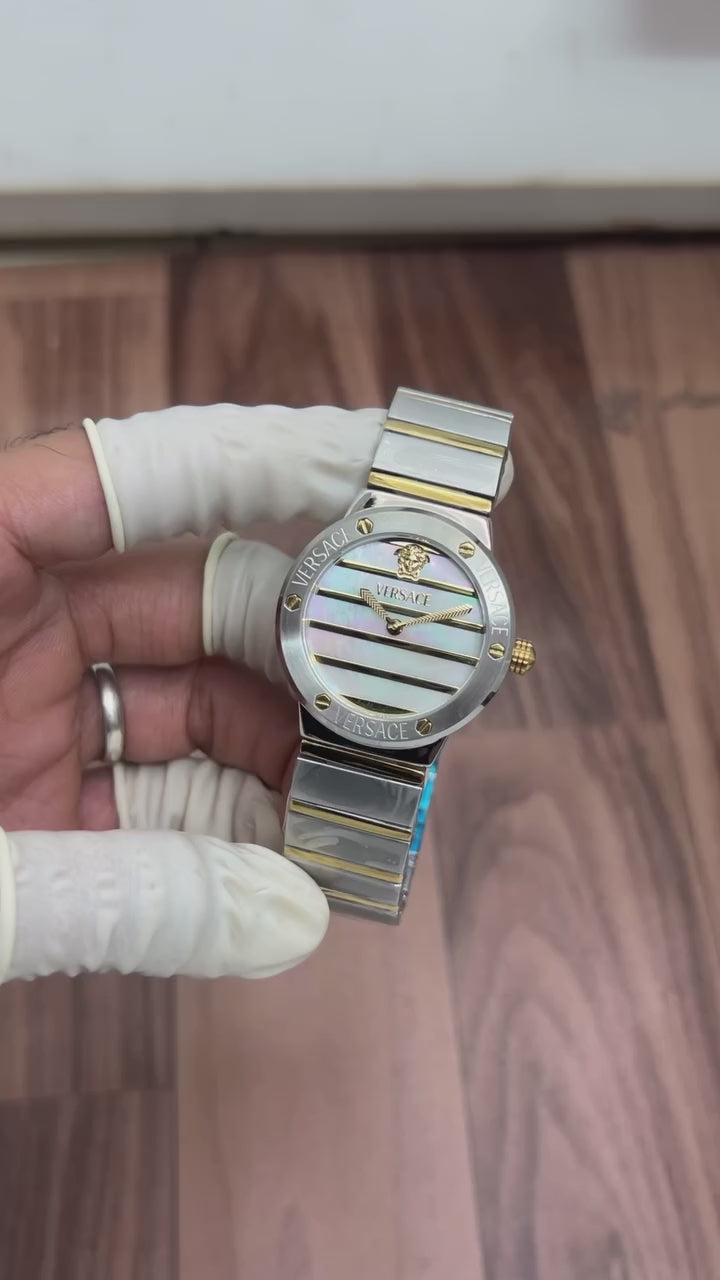 Versace Greca Logo Pearl Two-Tone Stainless Steel Women's Luxury Watch