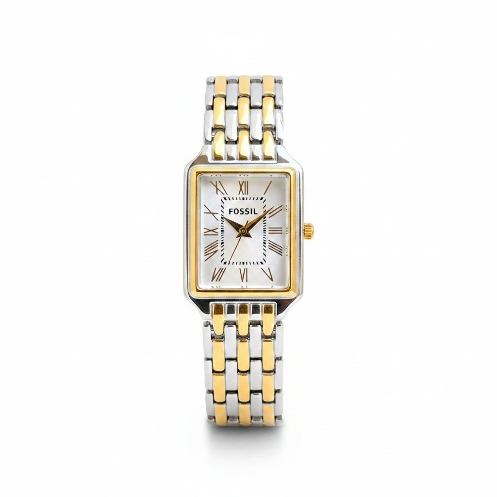 Fossil Raquel Two-Tone Gold and Silver Rectangular Dial Women's Watch (ES5305)