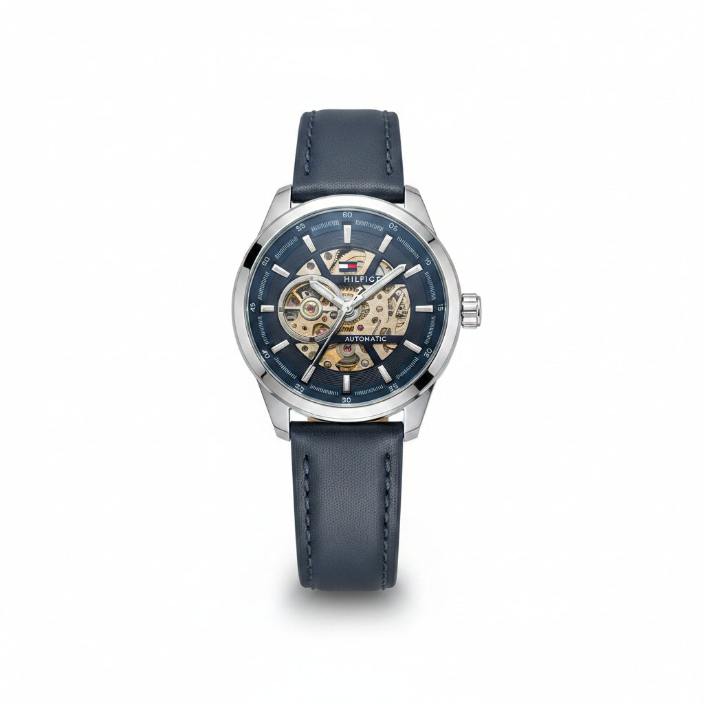 Tommy Hilfiger Men's Skeleton Dial Automatic Leather Strap Watch