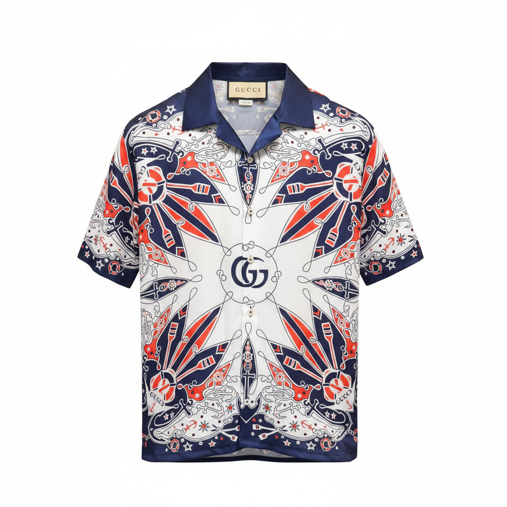 Gucci Premium Monogram Heritage Cuban Collar Printed Shirt