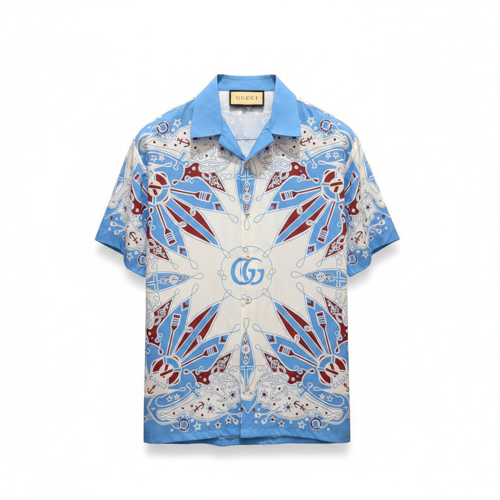 Gucci Premium Monogram Heritage Cuban Collar Printed Shirt