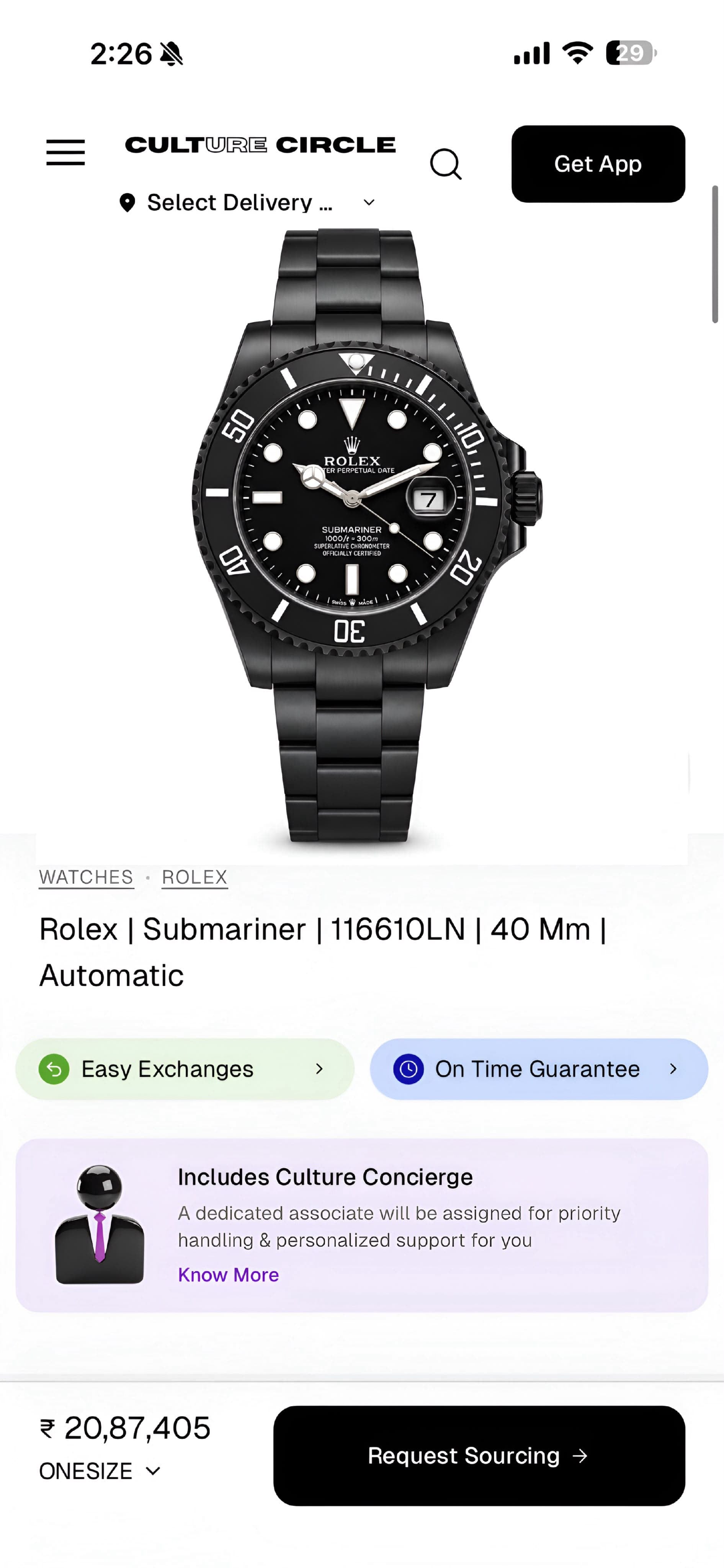 Rolex Submariner Date Matt Black Edition Automatic Men's Watch
