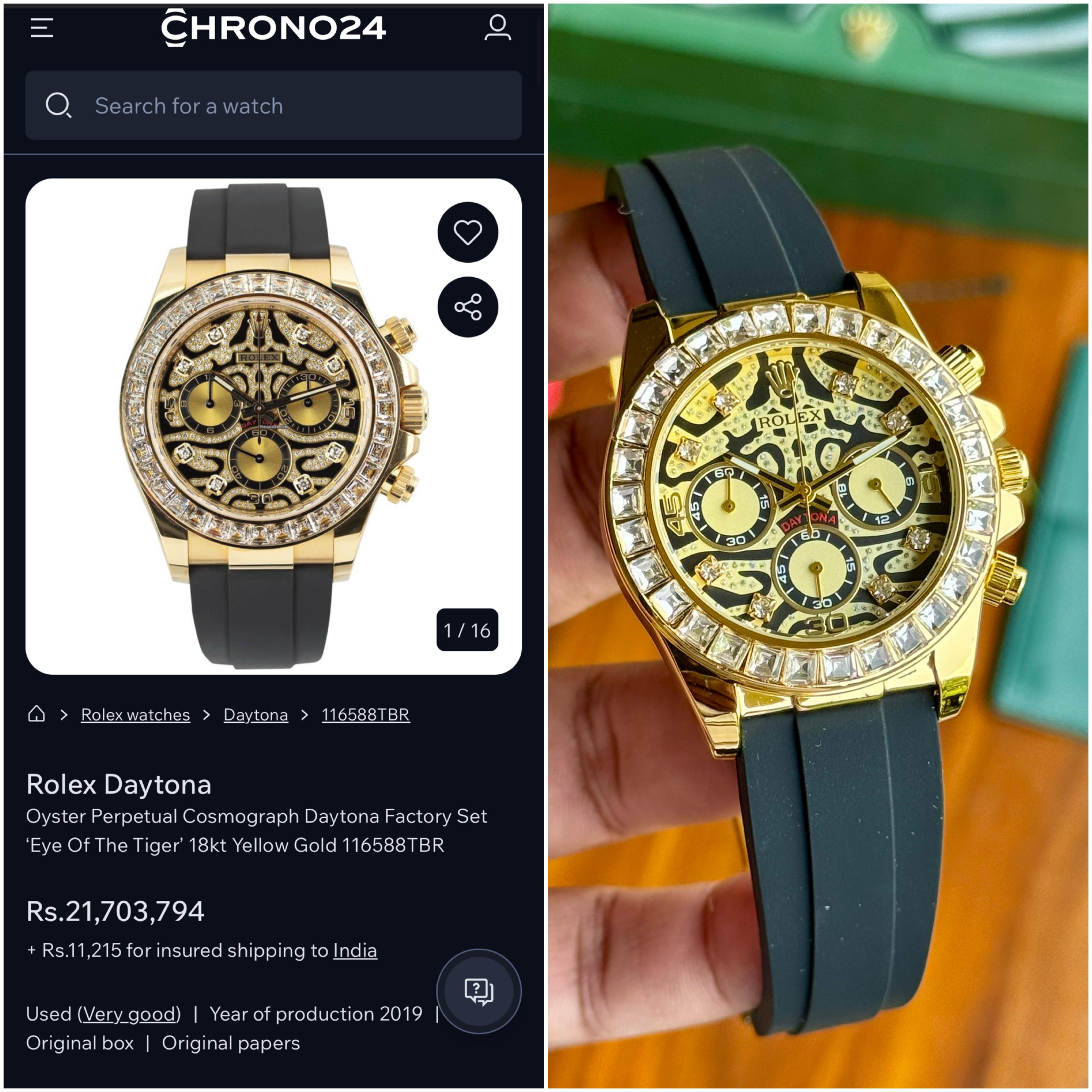 Rolex Cosmograph Daytona 116588TBR 'Eye of the Tiger' Diamond Bezel Luxury Watch