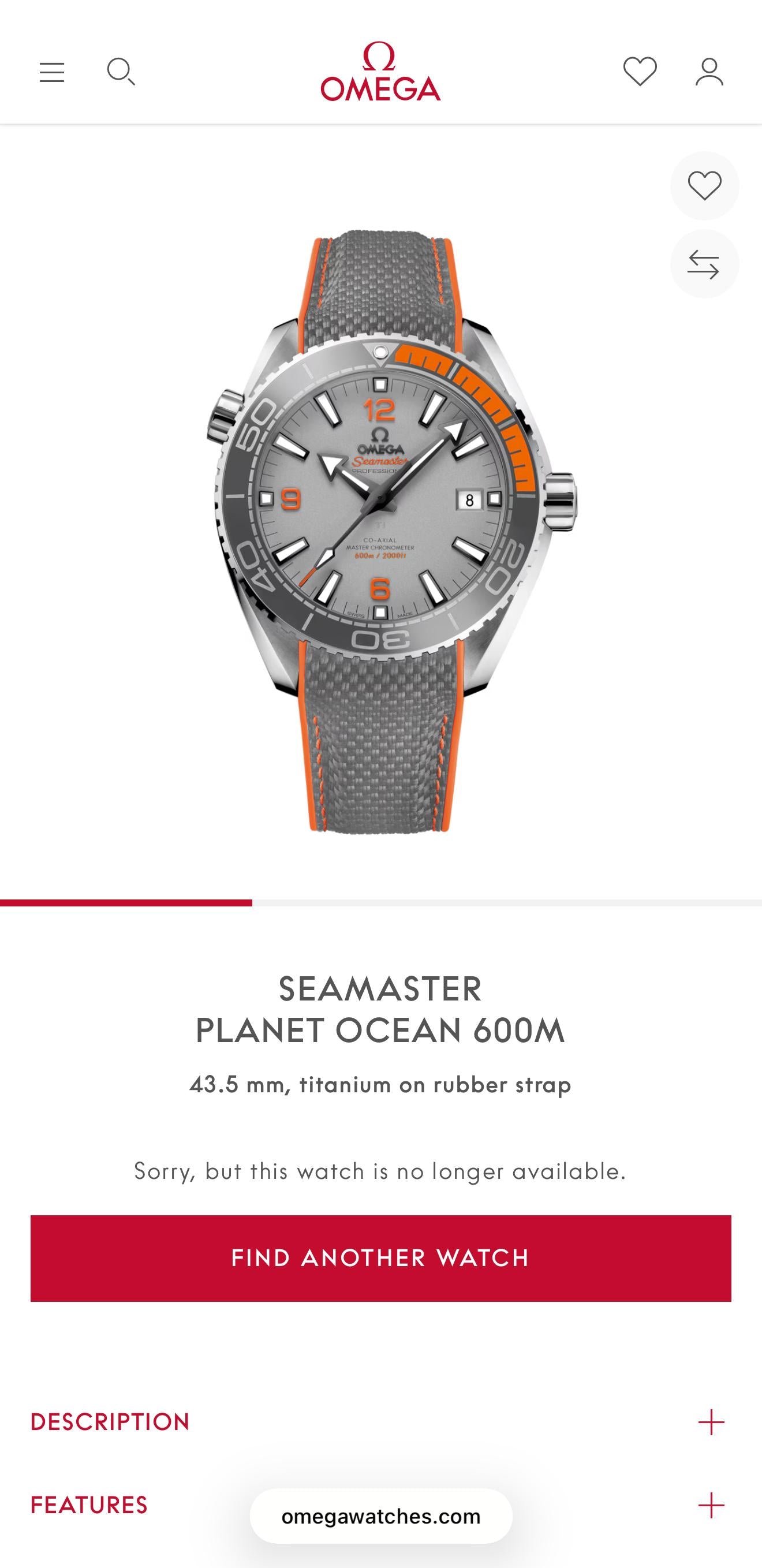 Omega Seamaster Planet Ocean 600M Co-Axial Automatic Black and Orange Luxury Watch