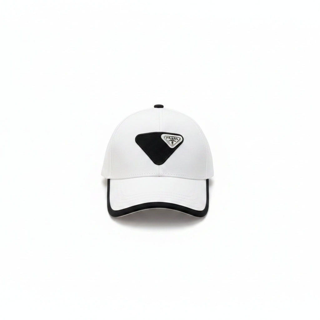 Prada Re-Nylon Triangle Logo Baseball Cap ‘Optical White’ – Luxury Enamel Badge Contrast Streetwear Headwear