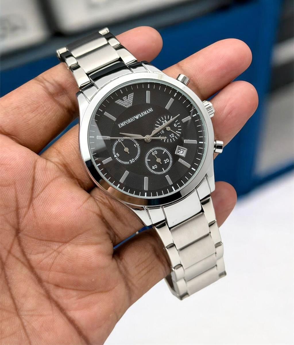 Emporio Armani Renato Chronograph Black Dial Men's Stainless Steel Watch