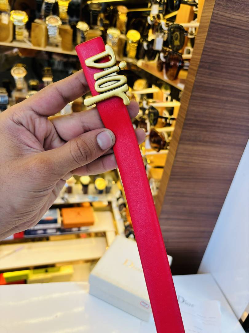 Dior Oblique Signature Script Buckle Luxury Leather Belt in Vibrant Red