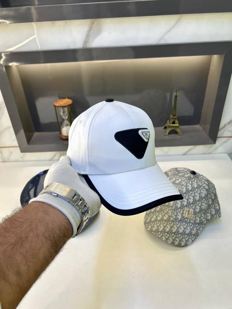 Prada Re-Nylon Triangle Logo Baseball Cap ‘Optical White’ – Luxury Enamel Badge Contrast Streetwear Headwear