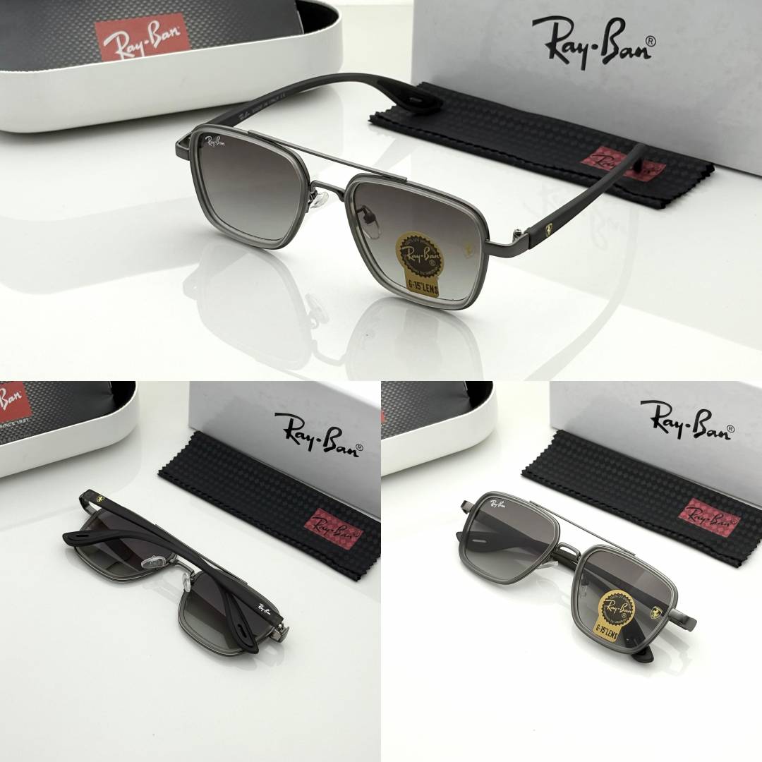 Ray-Ban Scuderia Ferrari Edition Square Aviator Sunglasses – Gunmetal Frame Grey Gradient G-15 Premium Eyewear
