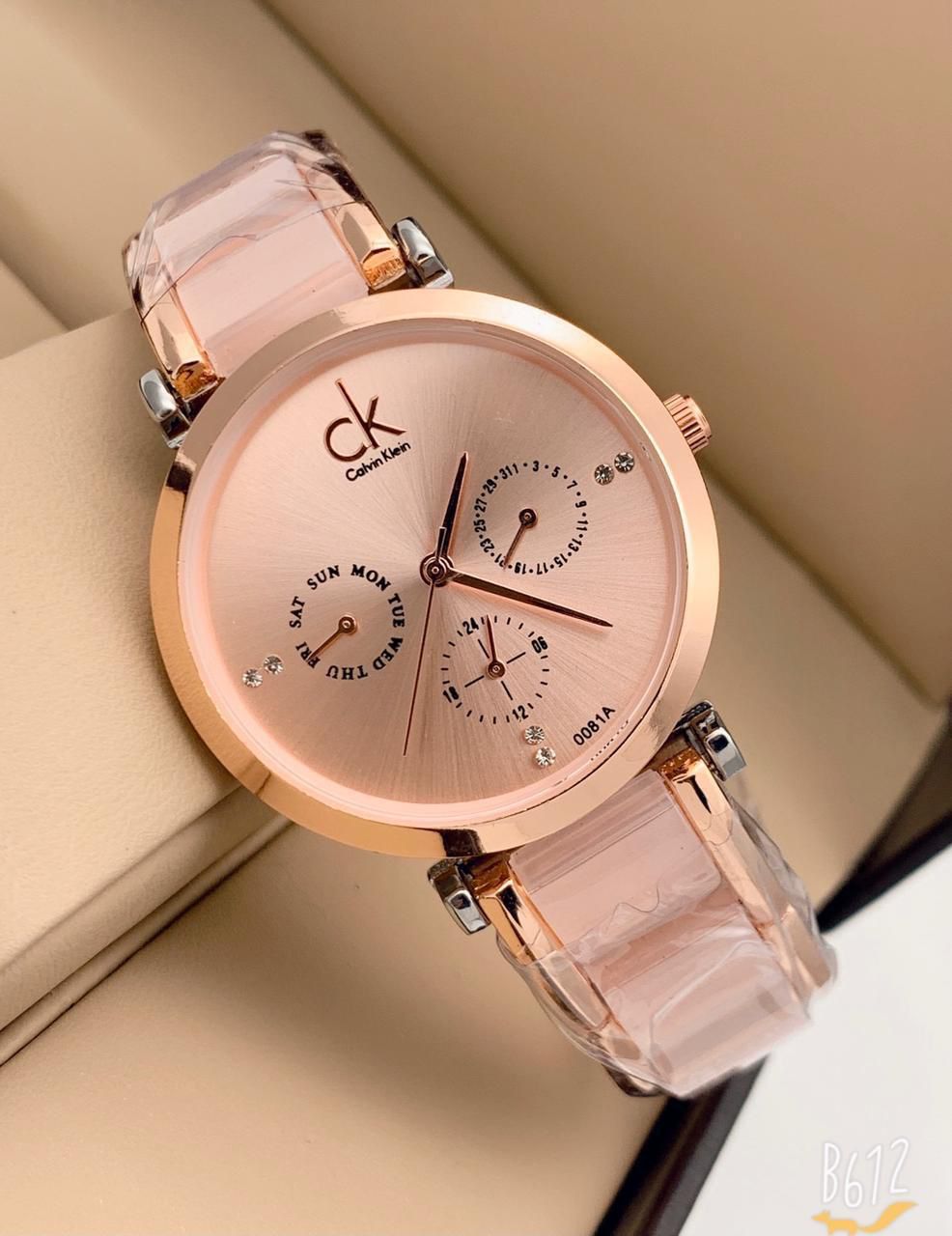 Calvin Klein Multi-Function Rose Gold Transparent Strap Ladies Watch
