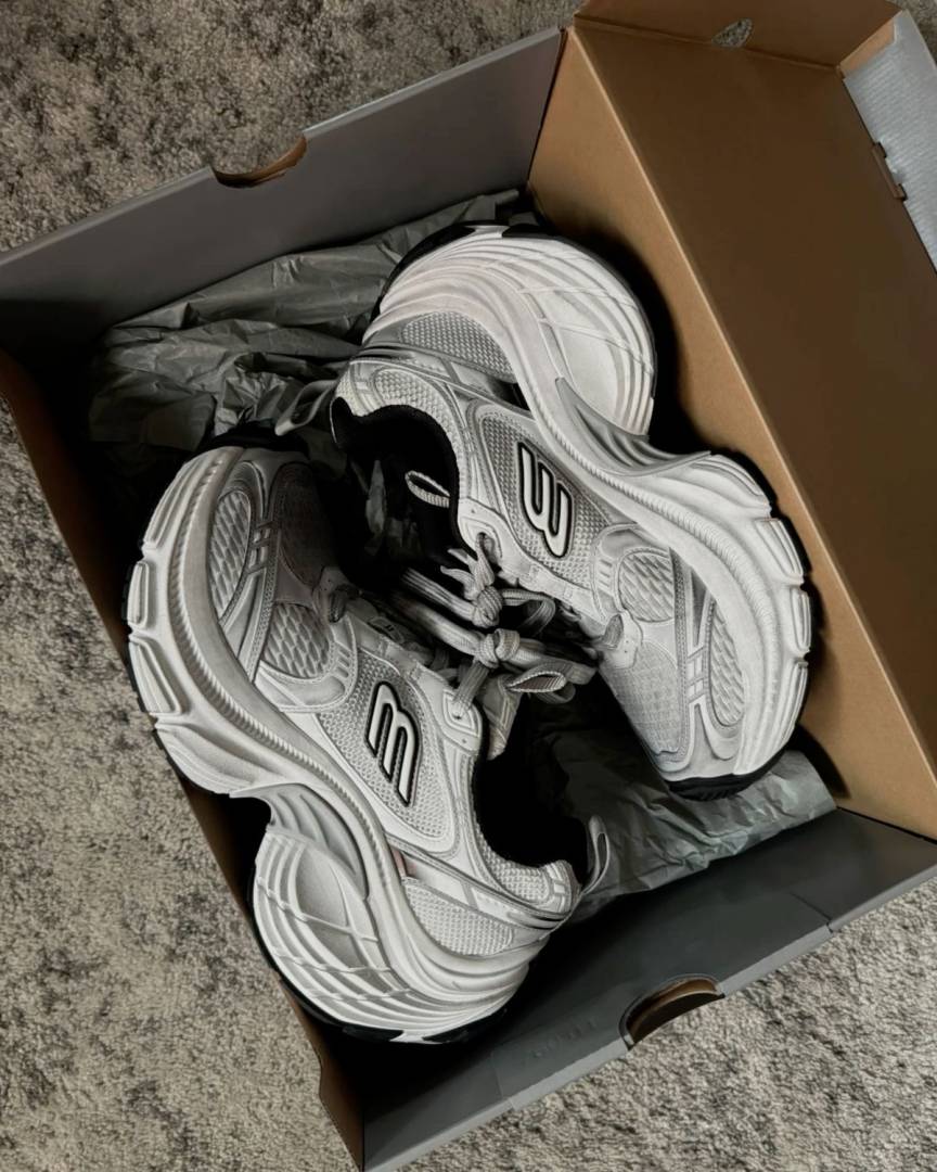 Balenciaga 10XL Iconic Mesh and Metallic Chunky Sneakers in White and Silver
