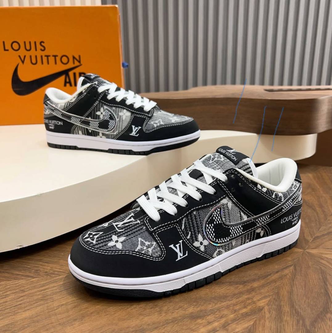 Nike Dunk Low x Louis Vuitton ‘Monogram Noir’ Premium Custom Sneakers – Ultimate Luxury Streetwear Skateboard Shoes