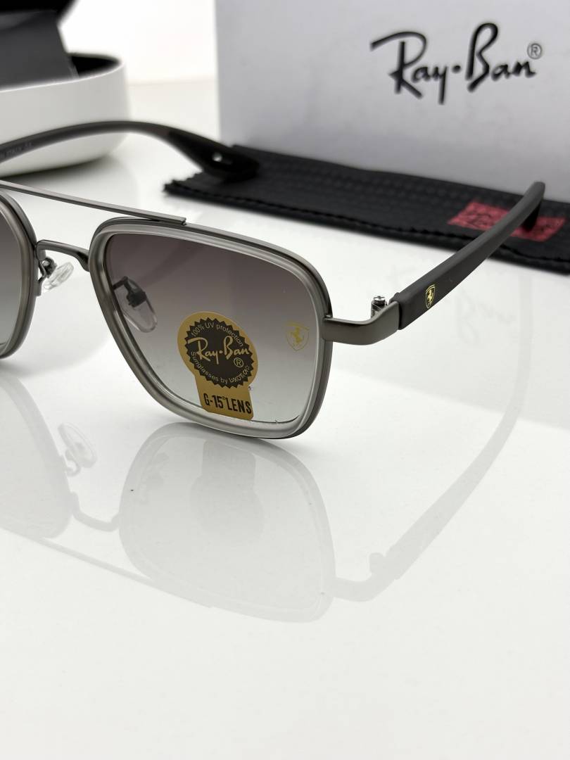 Ray-Ban Scuderia Ferrari Edition Square Aviator Sunglasses – Gunmetal Frame Grey Gradient G-15 Premium Eyewear
