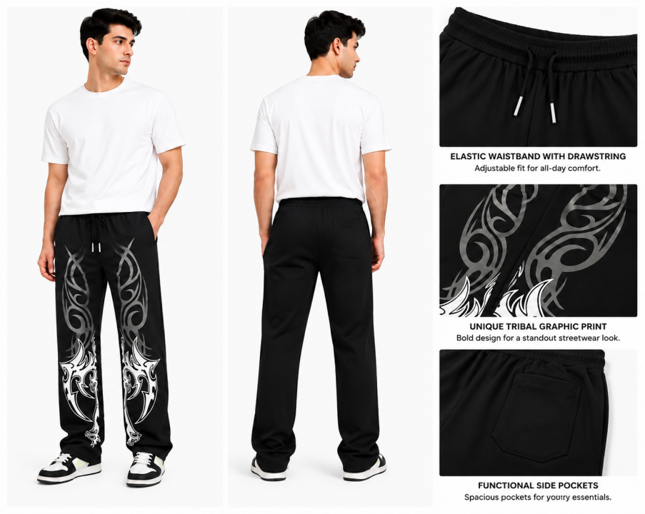GenZ Premium Imported Lower – Silver Tribal Graphic Print Black Edition