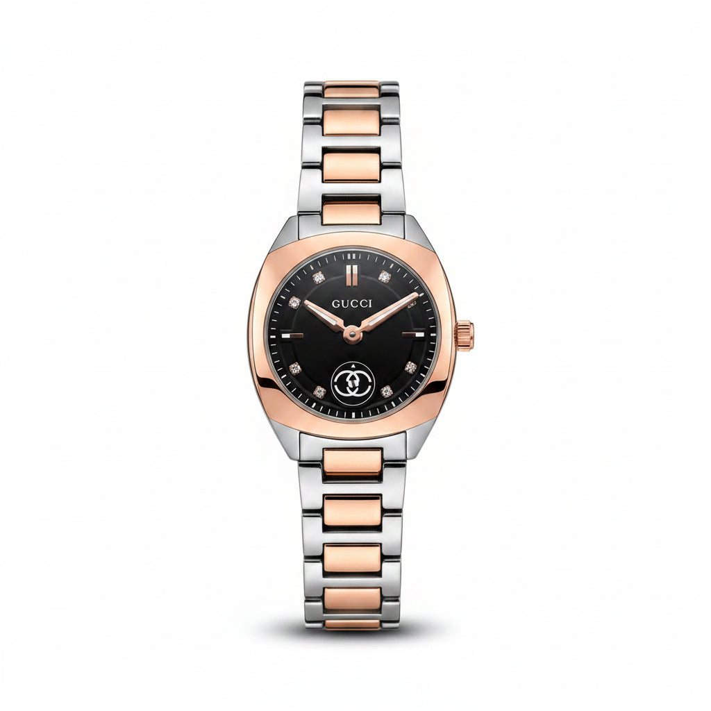 Gucci Elegant Chronograph Black Dial Two-Tone Rose Gold Women's Watch