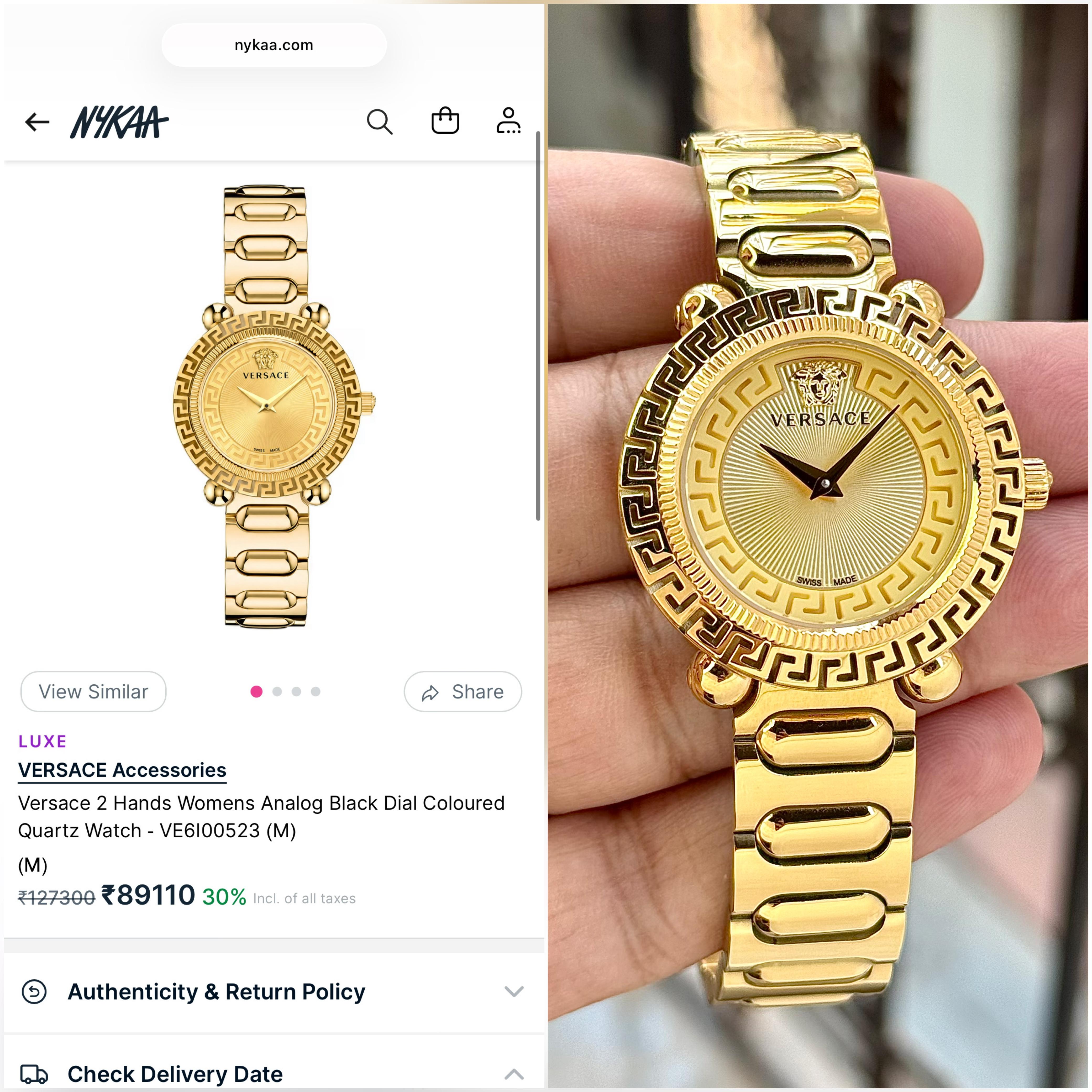 Versace Greca Logo Sunburst Gold Dial Women's Watch