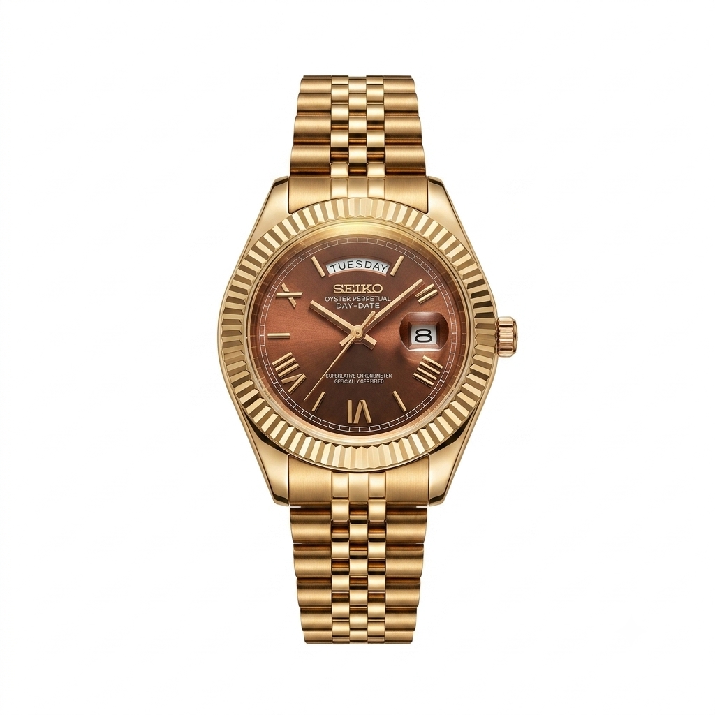 Seiko Day-Date Classic Rose-Gold & Brown Sunburst Dial Men's Watch