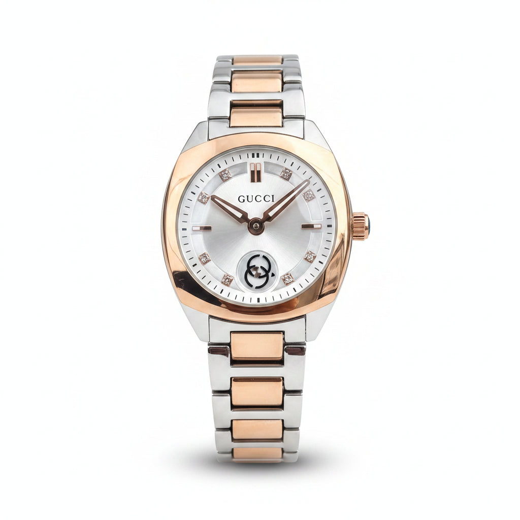 Gucci Elegant Chronograph Black Dial Two-Tone Rose Gold Women's Watch