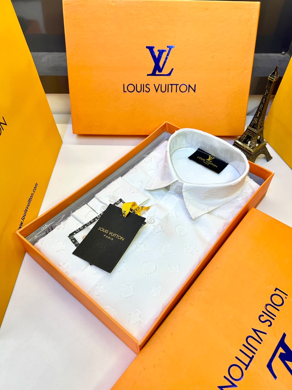Louis Vuitton Imported Premium Shirt With Original Box Packing – LV Monogram Embossed Edition
