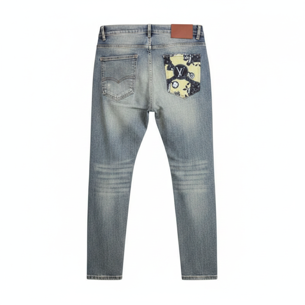 Louis Vuitton Premium Hyperflex Denim Jeans – LV Yellow Bandana Pocket Edition