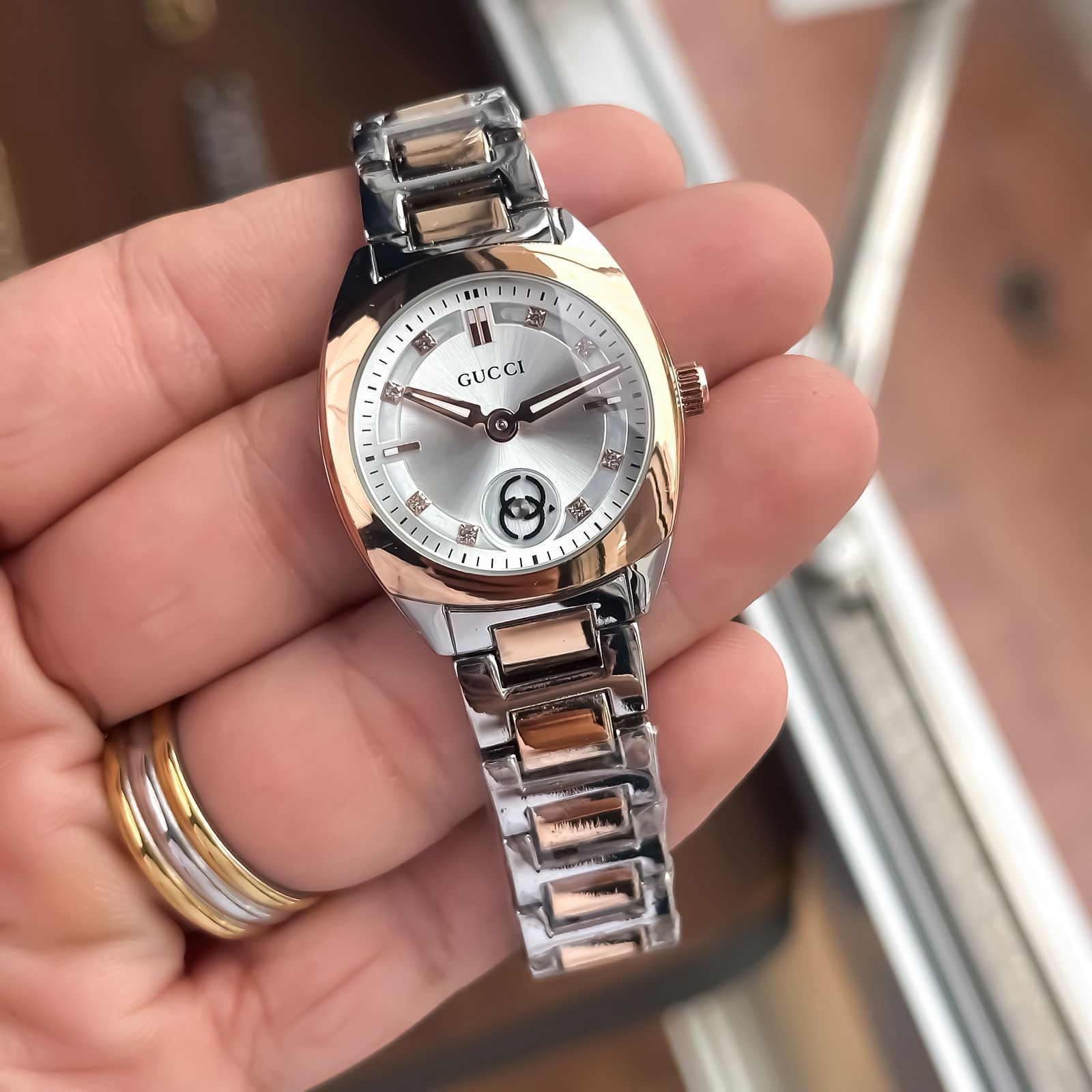 Gucci Elegant Chronograph Black Dial Two-Tone Rose Gold Women's Watch