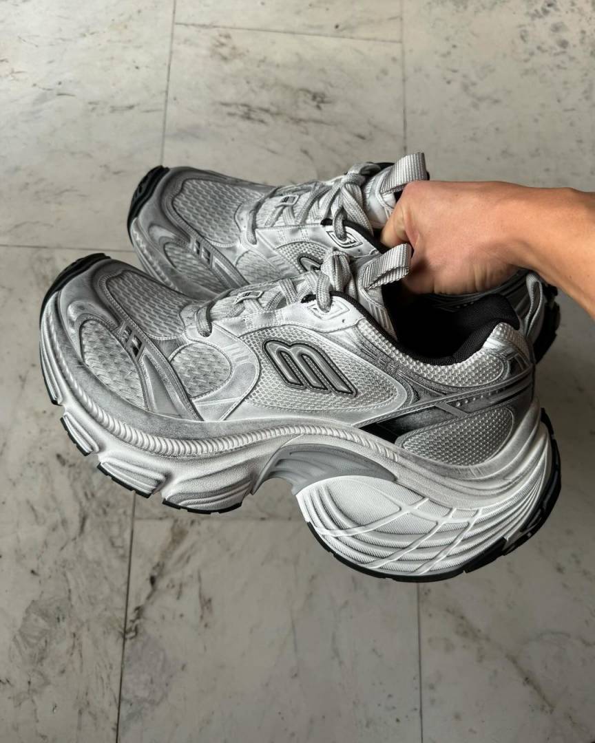Balenciaga 10XL Iconic Mesh and Metallic Chunky Sneakers in White and Silver